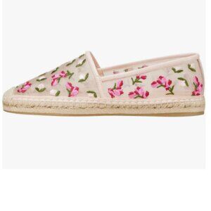 FSJ Pink Stylish Espadrilles Flats Flower Embroidery Closed Toe Fancy Mesh Shoes